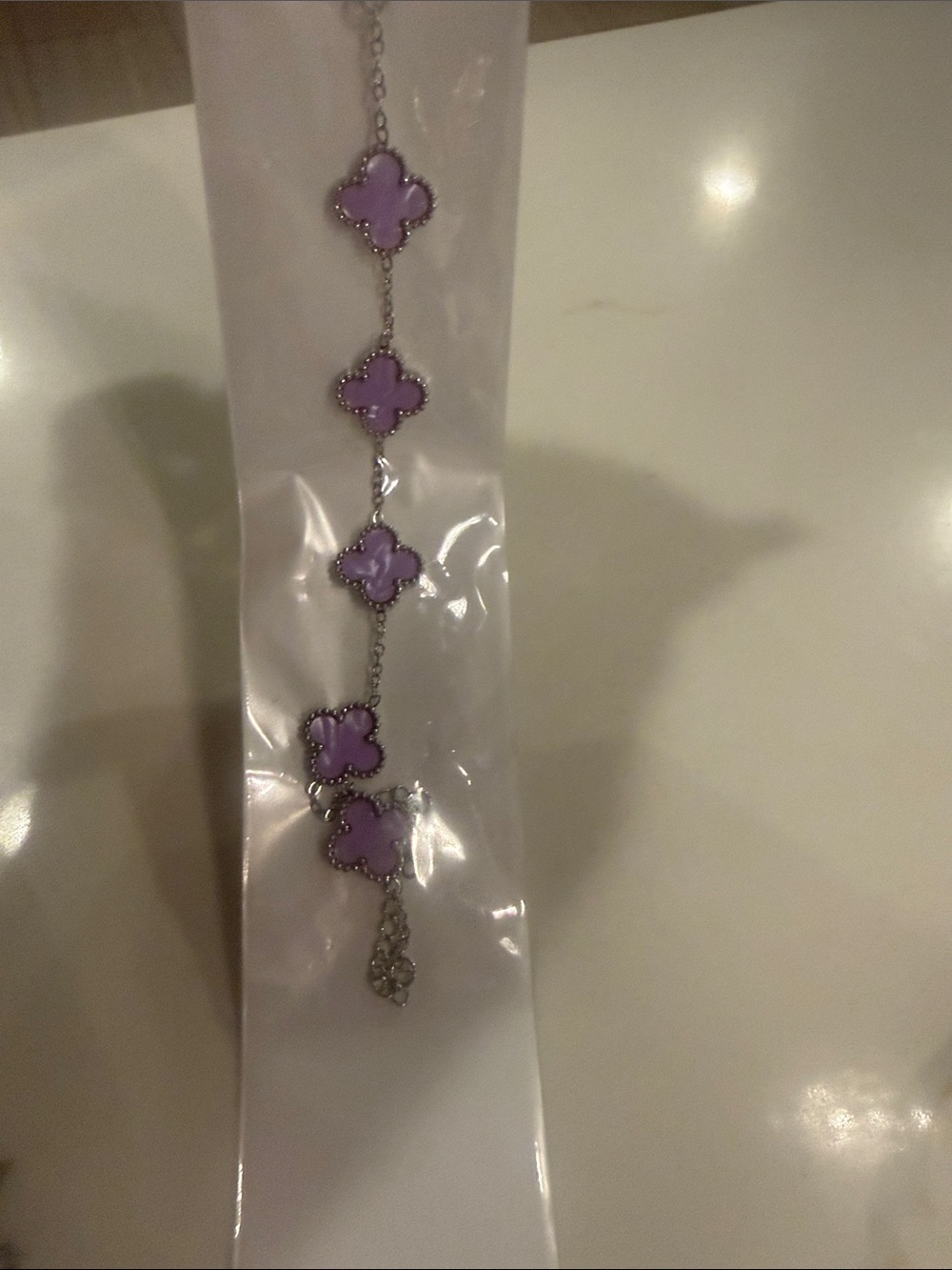 Lavender Clover-Link Bracelet - Women Jewelry silver tone hardware
